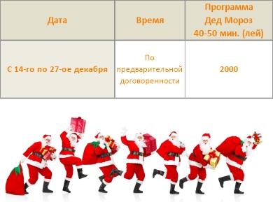 Стоимость услуги заказа Деда Мороза в детский сад
